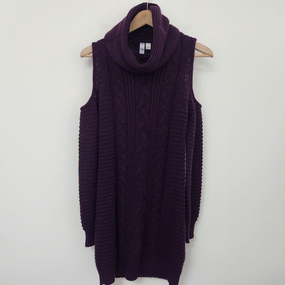 ALGA Women's Purple Open Shoulder Cowl Neck Long Sleeve Dress Sweater Size S